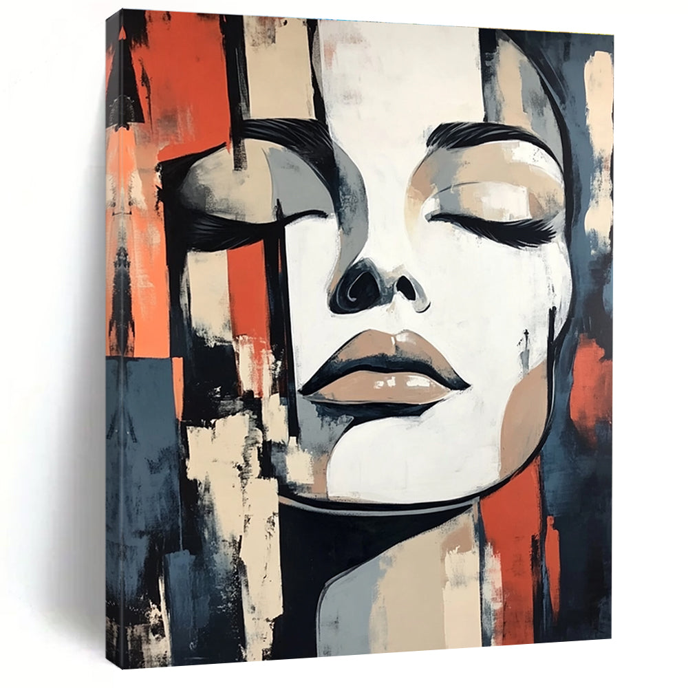 Abstract Face with Closed Eyes Painting of Serene Contemplation GAB0125