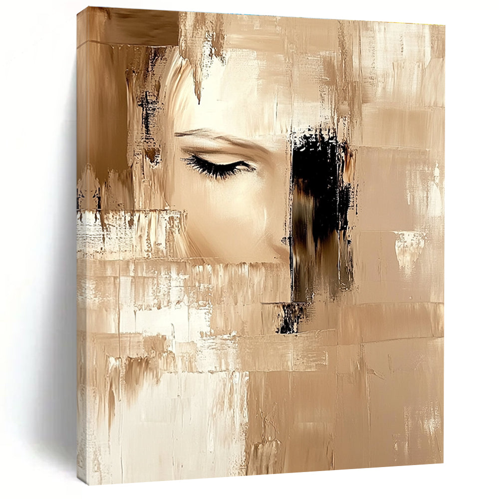 Fragmented Face in Neutrals - Introspective Abstract Figurative Art GAB0447