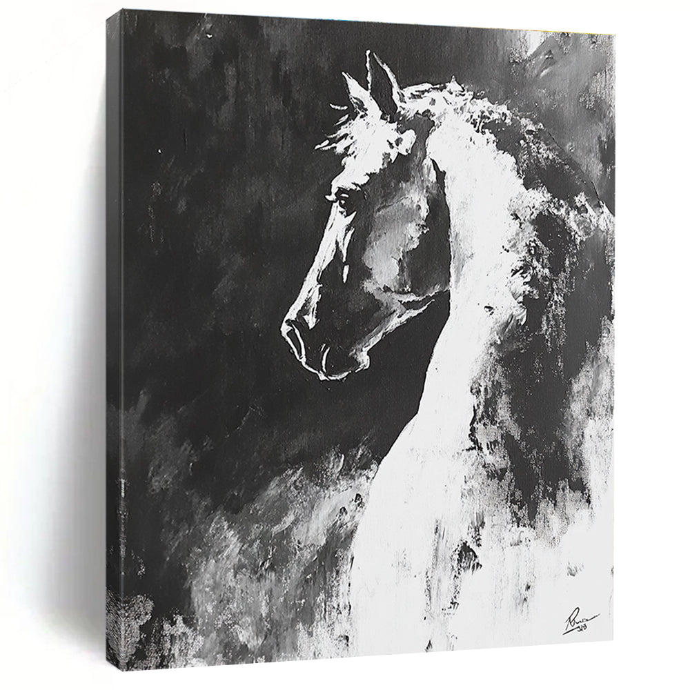 Black and White Horse Abstract Painting for Equestrian Lovers GAB0705