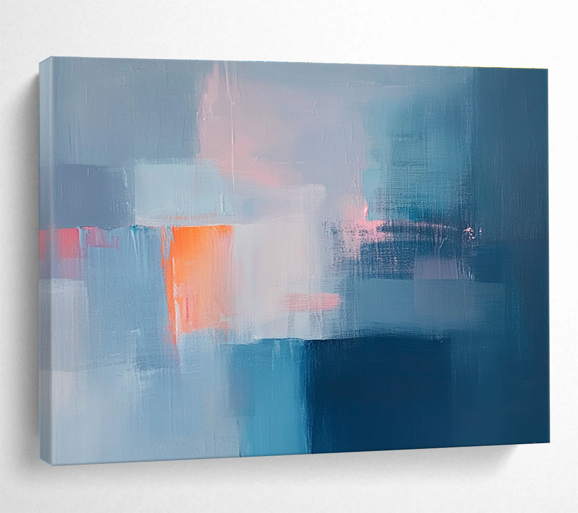 Blue and Orange Abstract Painting with Playful, Minimalist Blocks ABS477