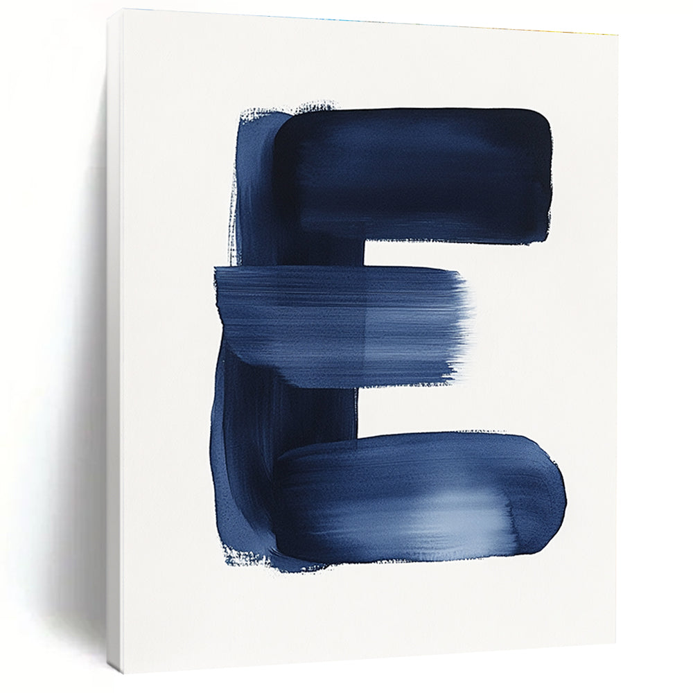 Bold Blue Letter E Graphic Monogram Abstract Painting GAB0234