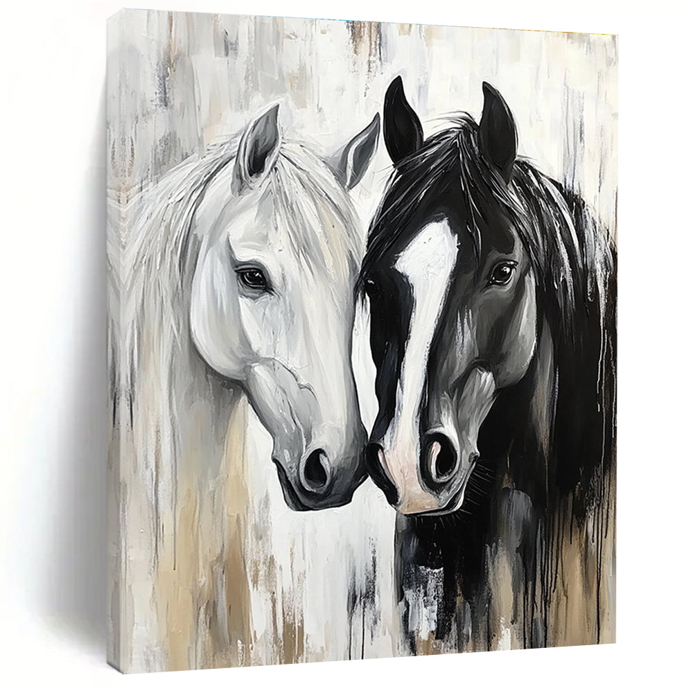 Two Horses Portrait Graceful Abstract Painting for Equestrian Enthusiasts GAB1499
