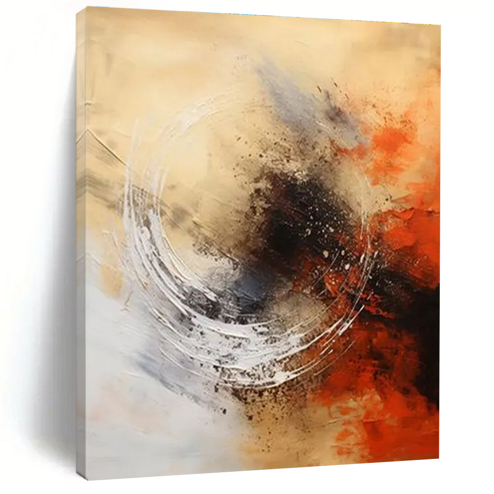 Beige - Orange - Black Abstract Painting for Artistic Dining Areas HENG121