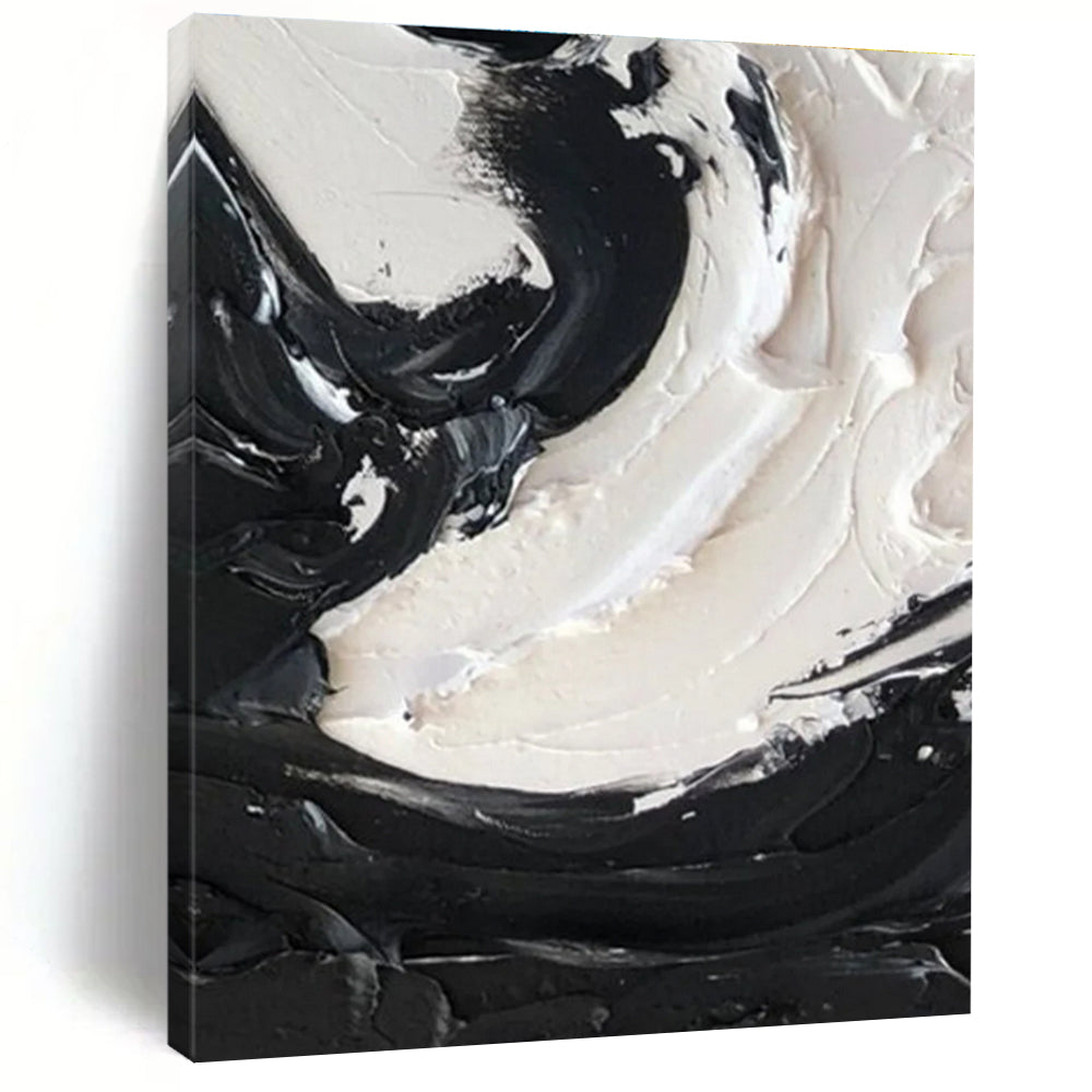Black - White Swirl Textured Abstract Painting for Contemporary Bedrooms HENG385