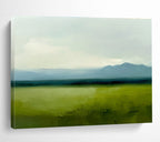 Subtle Green Landscape Painting with Calm Distant Mountains ABS567