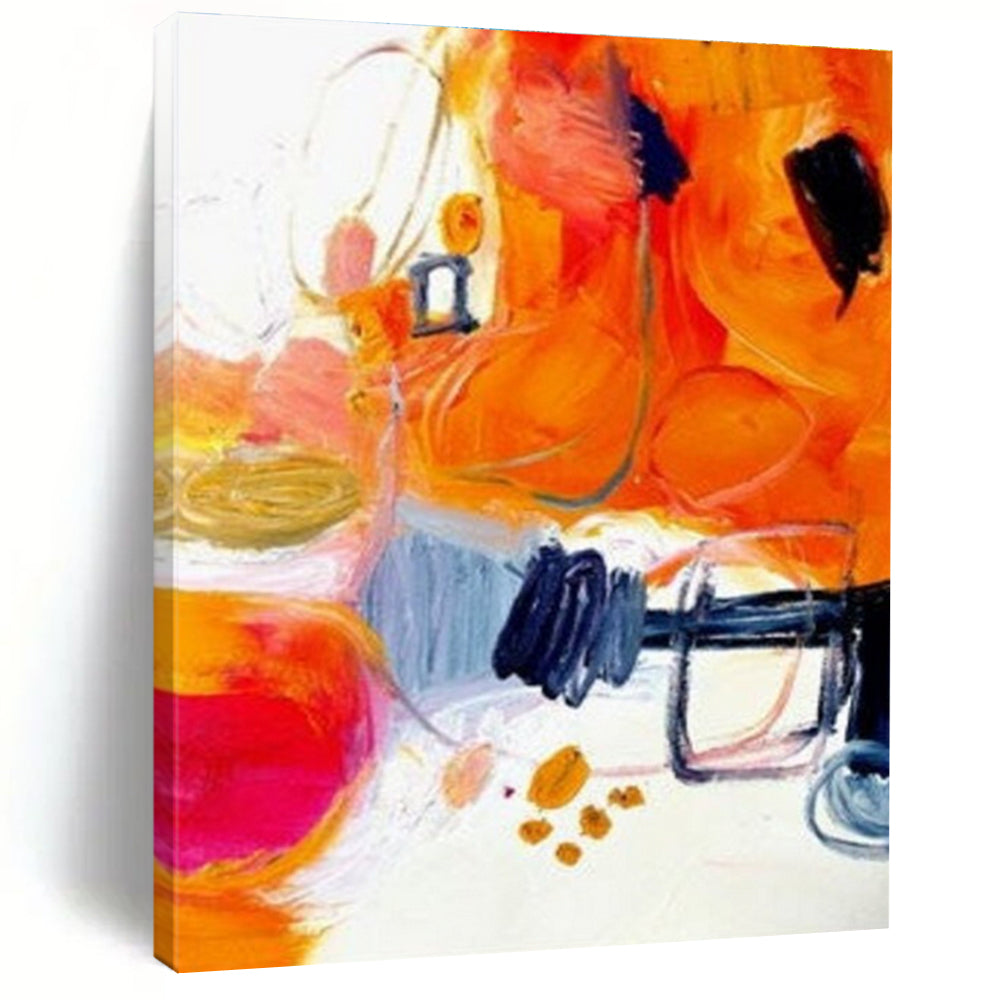 Energetic Orange - Hued Abstract Forms Painting for Creative Spaces HENG272