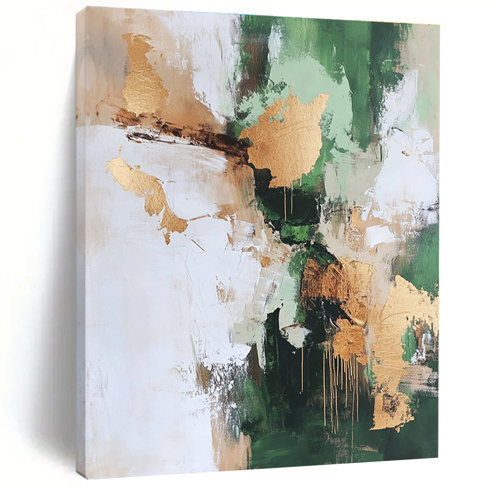 Green Gold White Abstract Painting with Natural Luxury WINK528