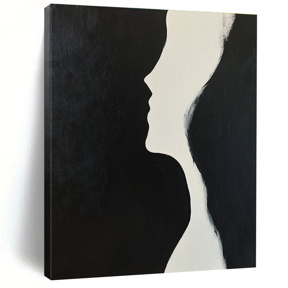 Profile Silhouette Minimalist Abstract Painting in Black and White GAB0026