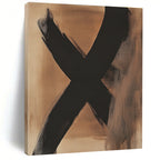 Large Black X on Beige Abstract Painting with Bold Symbolism WINK017