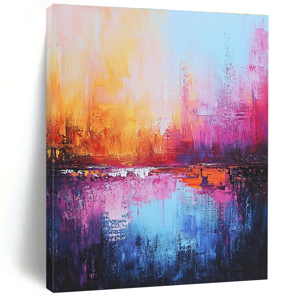 Colorful Cityscape Sunset Abstract Painting for Vibrant Rooftop Bars GAB0805