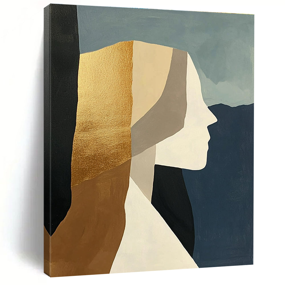 Gold - Accented Abstract Portrait Painting for Luxury Boutique Hotels GAB1155