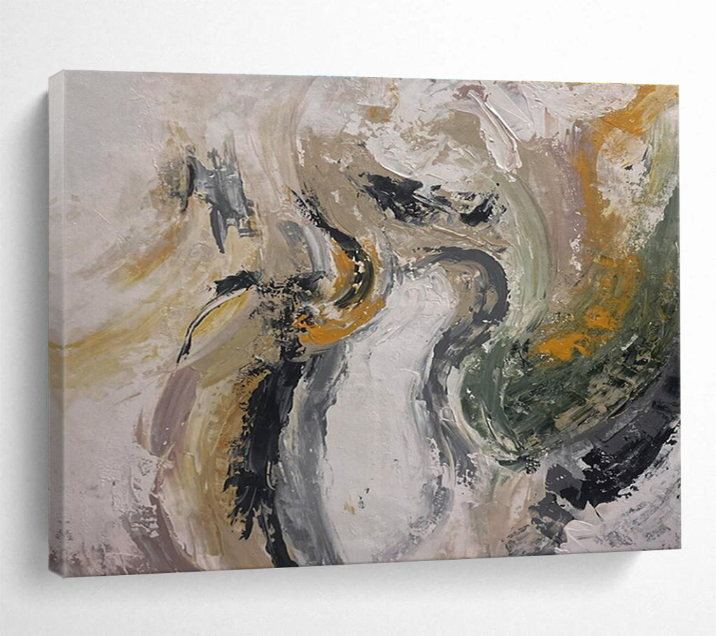 Gray - Gold - Green Abstract Painting for Modern Wellness Retreats YHT387