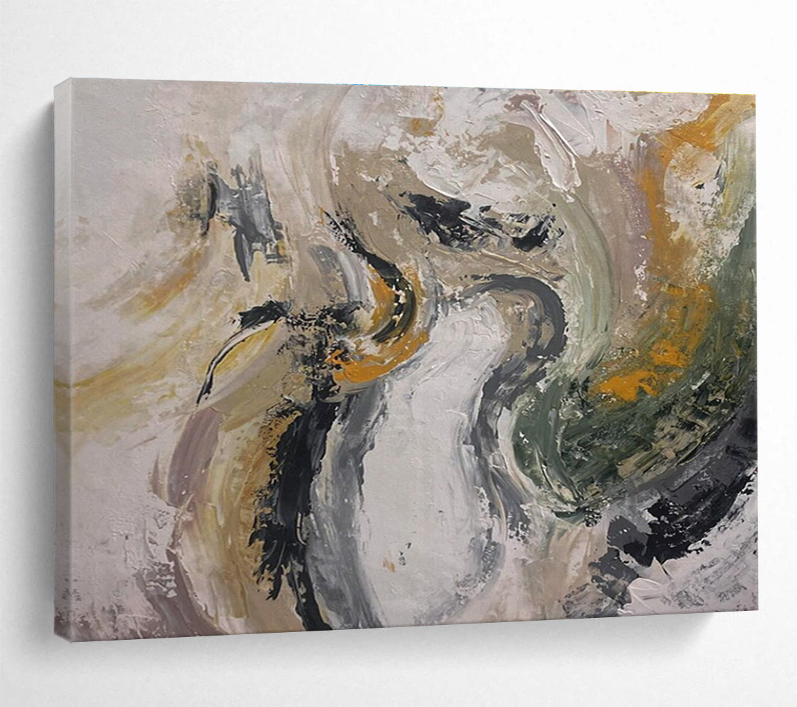 Gray - Gold - Green Abstract Painting for Modern Wellness Retreats YHT387