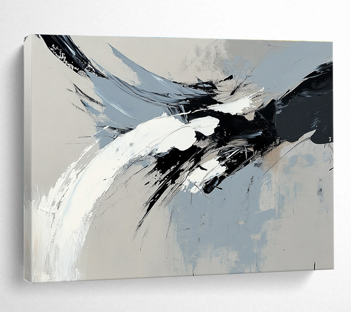 Gray and Black Dynamic Abstract with Bold Brushstrokes Abstract Painting ABS387