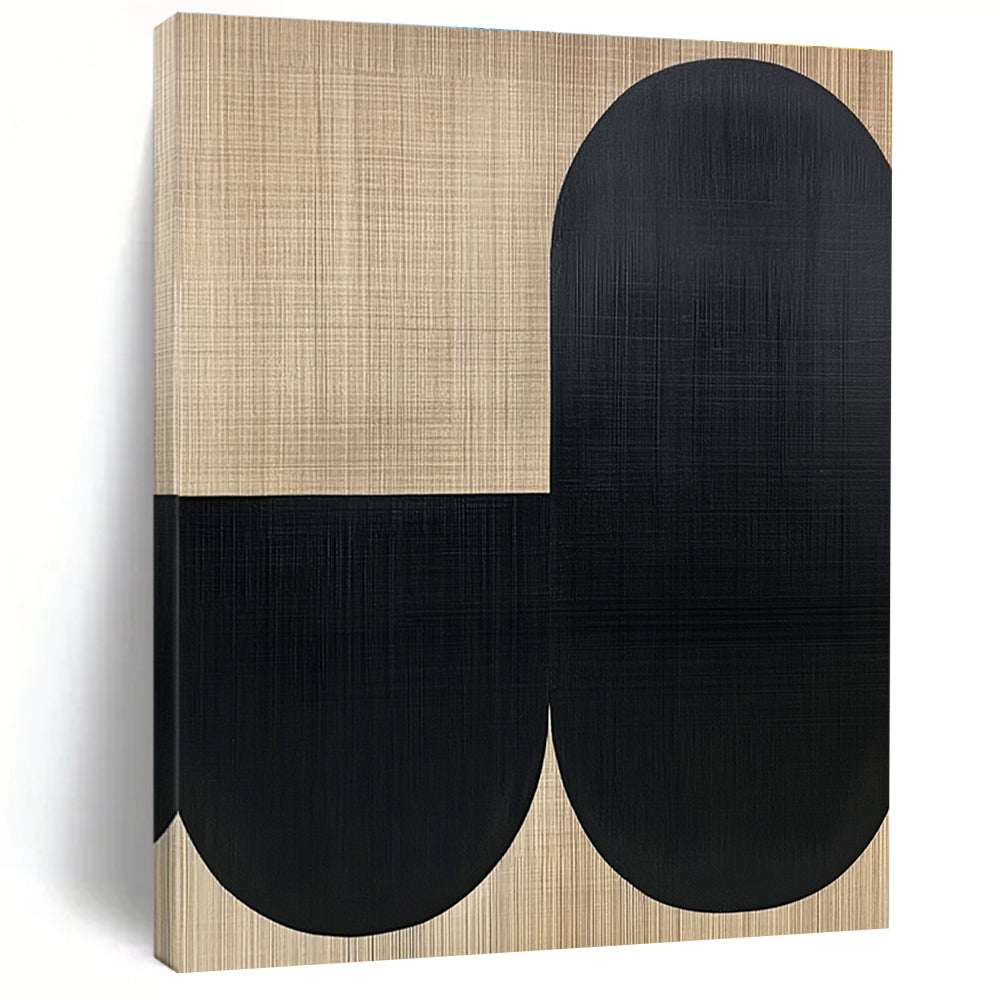Beige and Black Abstract Painting with Minimalist Forms WINK838