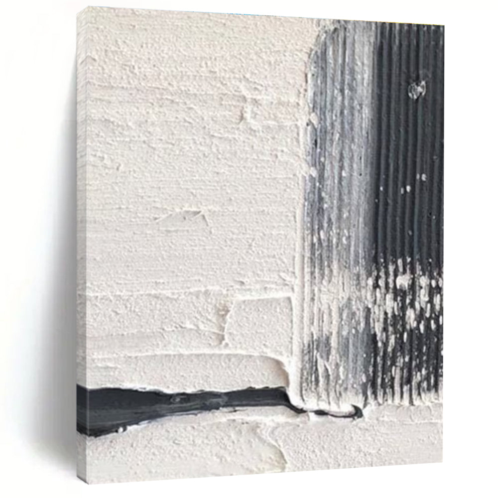 White and Black Textured Striped Art Abstract Painting for Monochrome - Themed Dining Rooms HENG366