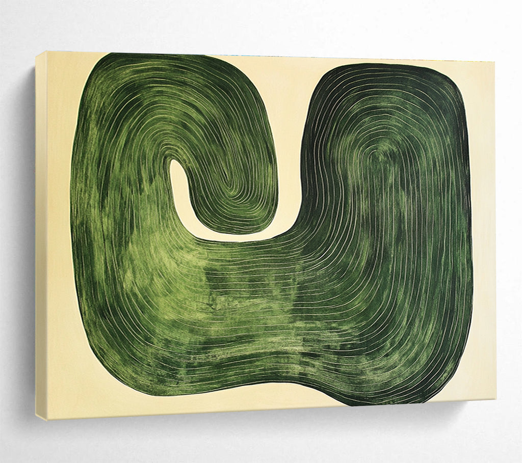 Green Wavy Abstract with Concentric Lines Abstract Painting ABS363