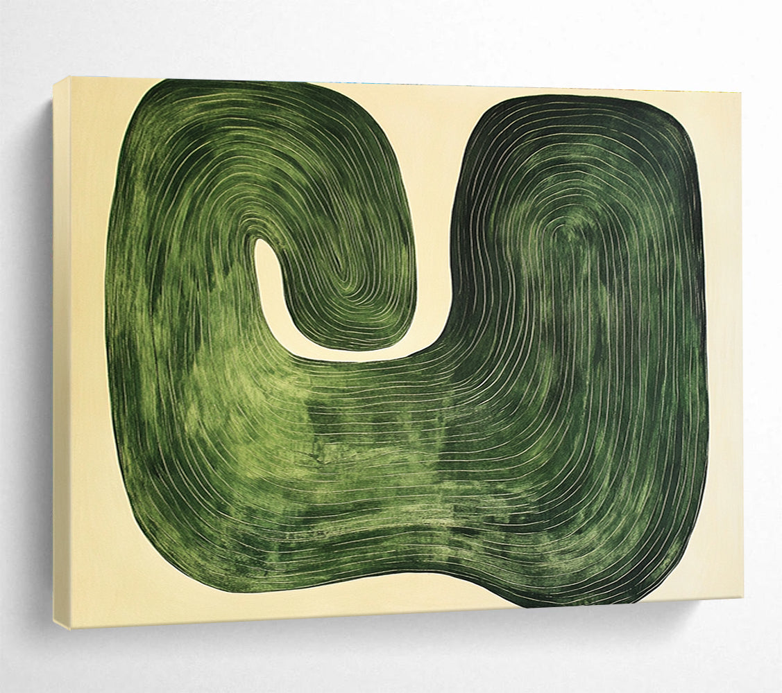 Green Wavy Abstract with Concentric Lines Abstract Painting ABS363