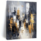 Gray and Gold Cityscape Abstract Painting for Sophisticated Decor GAB0695