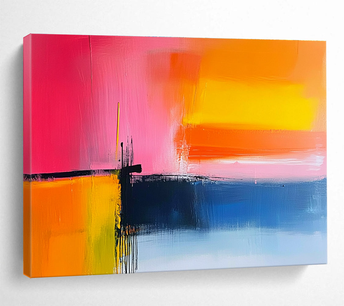 Pink, Orange and Blue Abstract Sunset Painting with Vibrant Hues ABS409