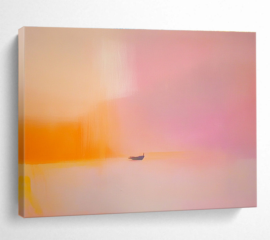 Soft Pink - Orange Abstract Boat Painting with Dreamy, Tranquil Serenity ABS488