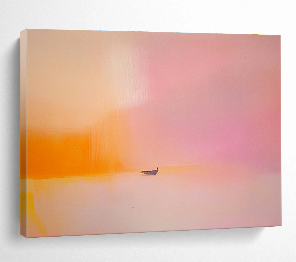 Soft Pink - Orange Abstract Boat Painting with Dreamy, Tranquil Serenity ABS488