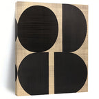 Black Oval Shapes on Woven Background Abstract Painting with Textured Geometry WINK242