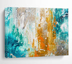 Teal - Gold - Orange Abstract Painting for Coastal Art Galleries YHT382