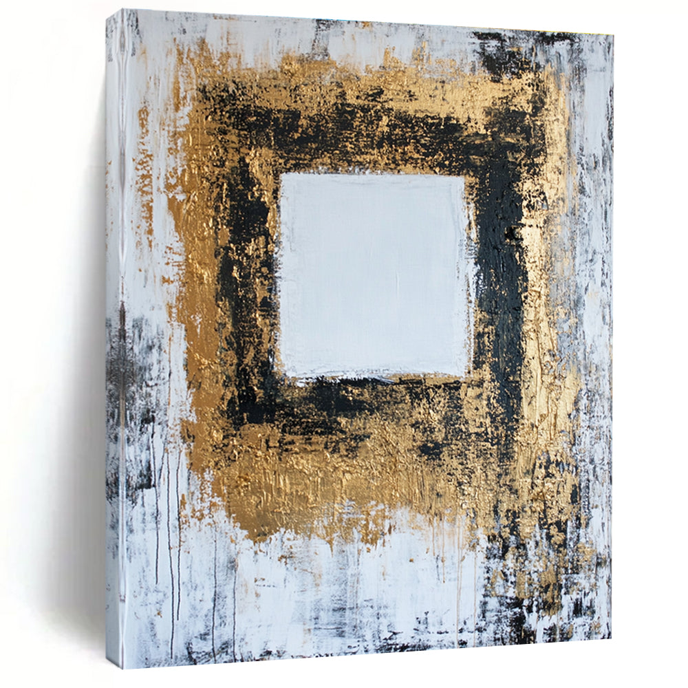 Gold - Framed Square Abstract Painting for Luxurious Living Rooms GAB0850