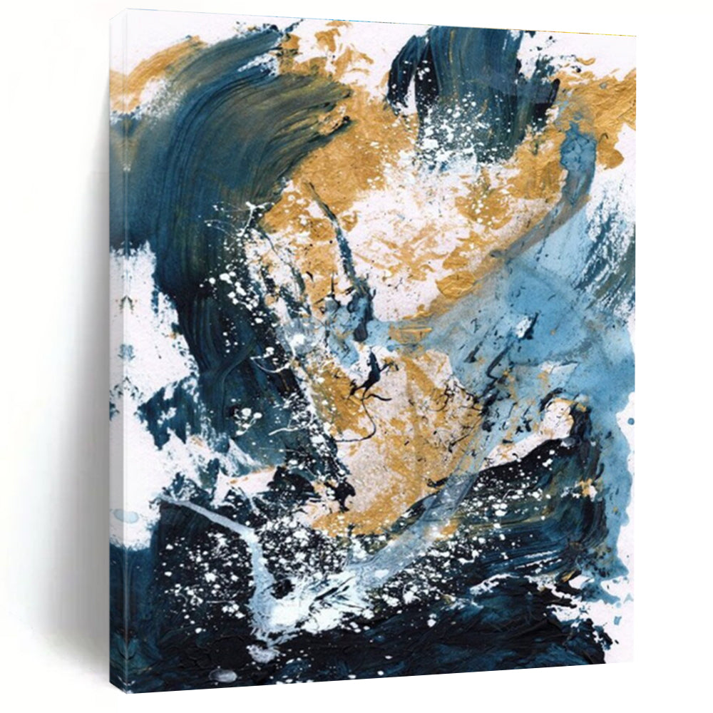 Dynamic Blue - Gold Abstract Splash Painting for Luxe Interiors HENG234