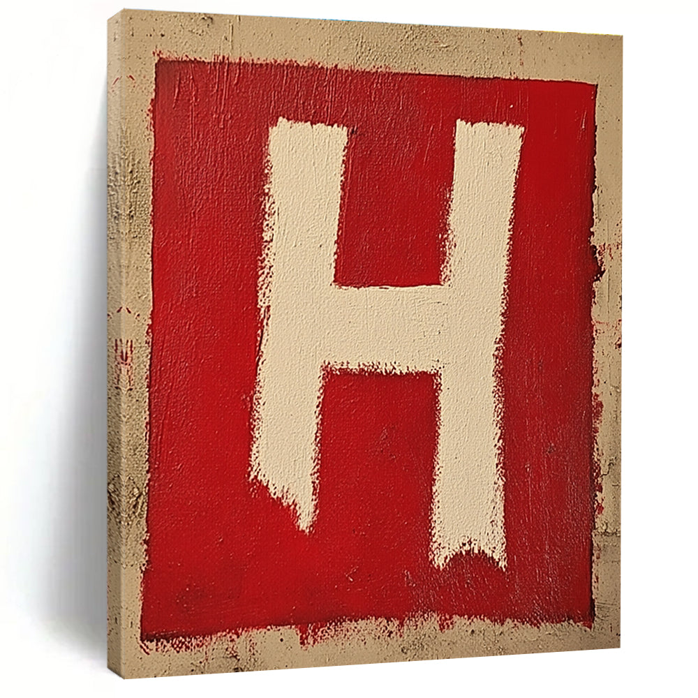 Red and White H Bold Graphic Abstract Painting GAB0324