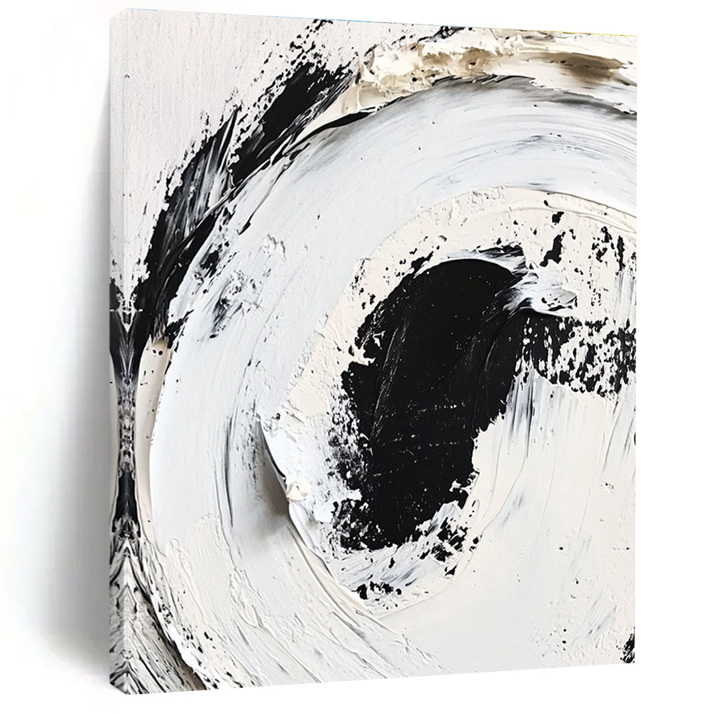 Black White Textured Abstract Painting with Minimalist Depth WINK507