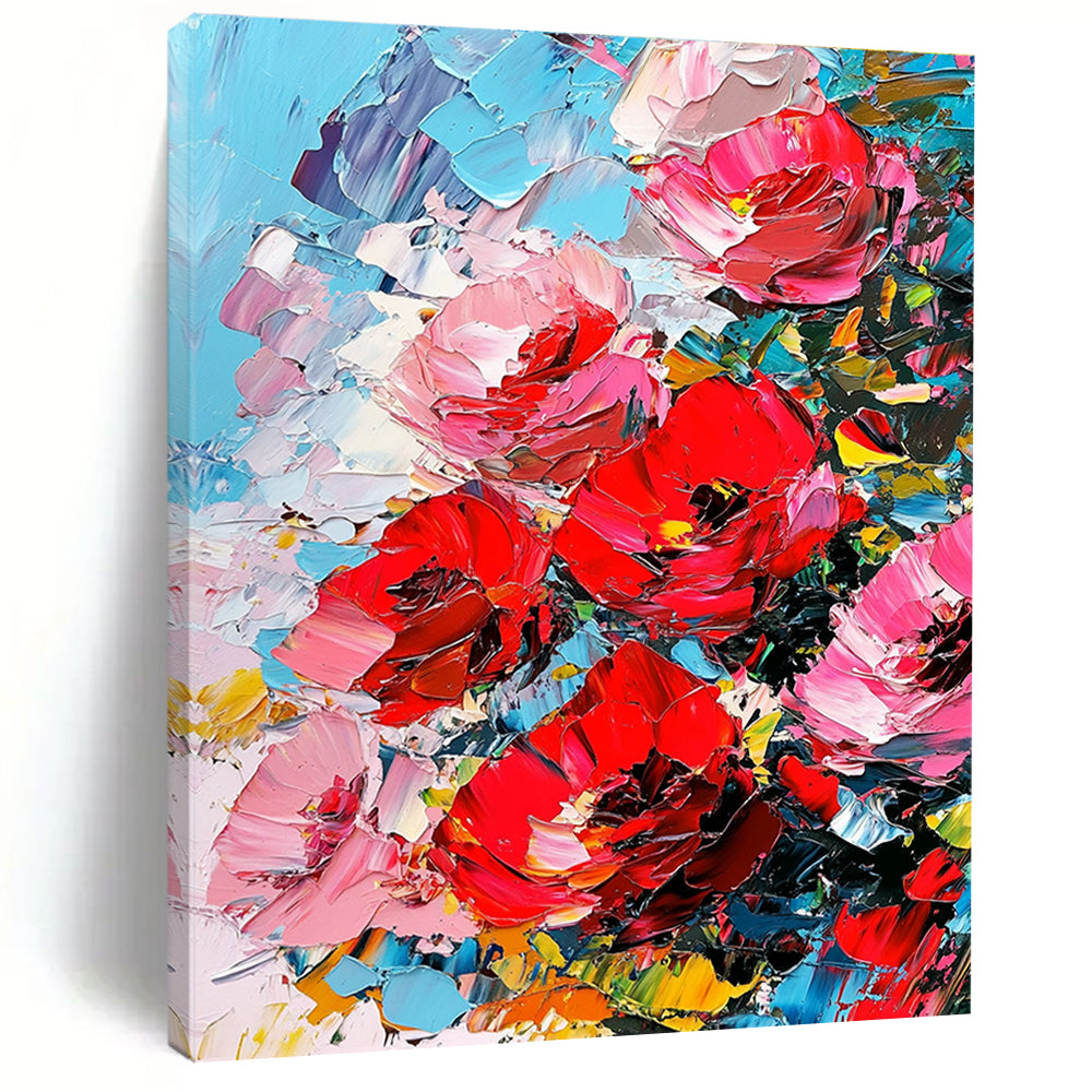 Red and Pink Flower Cluster Abstract Painting with Bold Colors GAB0046