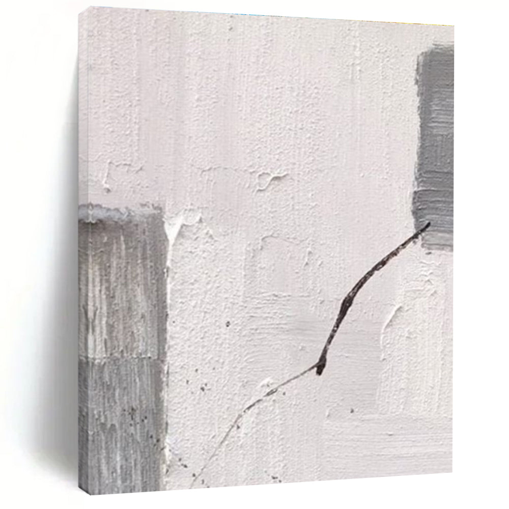 White and Gray Textured Fragment with Line Abstract Painting for Modern Art - Filled Hallways HENG363