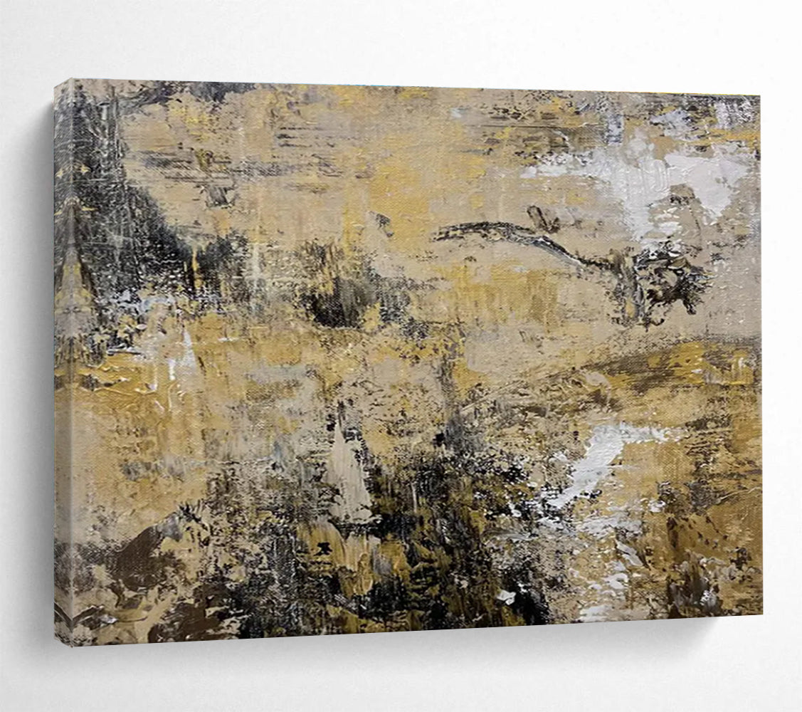 Beige and Black Abstract Painting for Minimalist Office Spaces YHT371