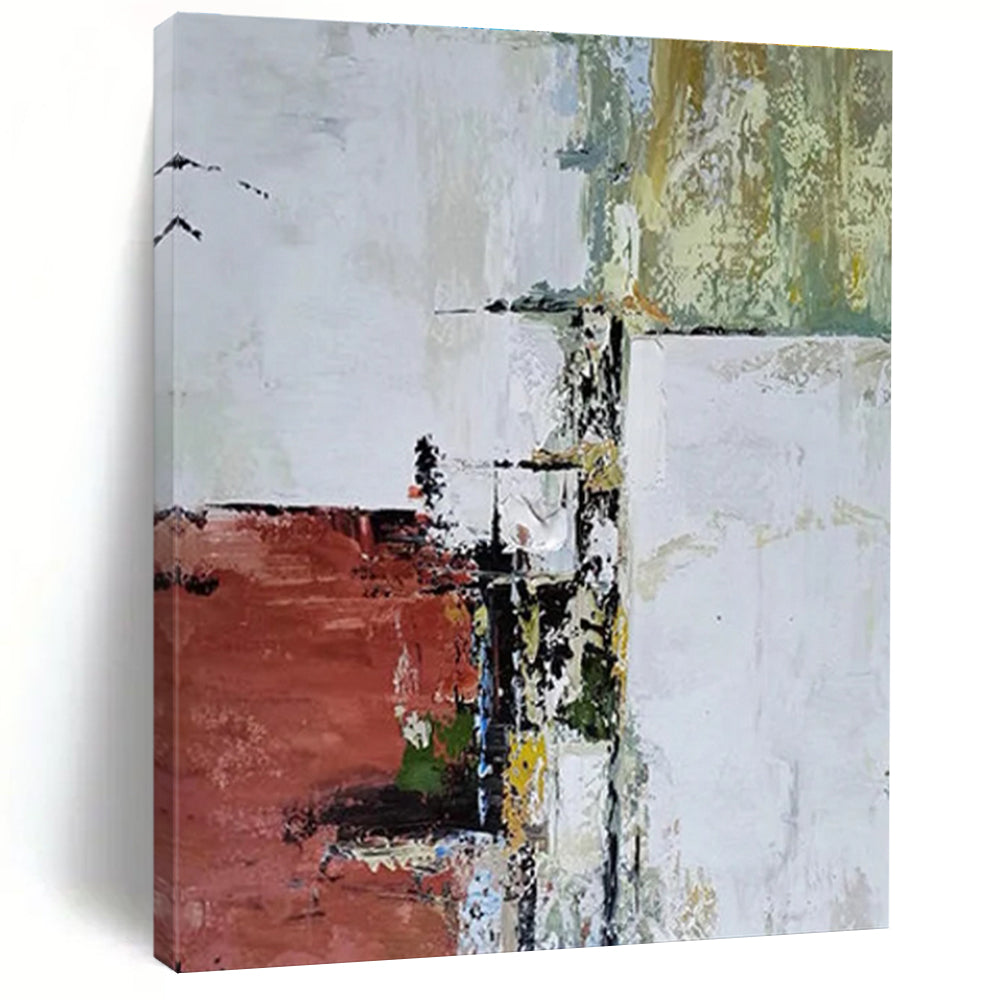 Red and White Abstract Layers Abstract Painting for Modern Art Museum Installations HENG039