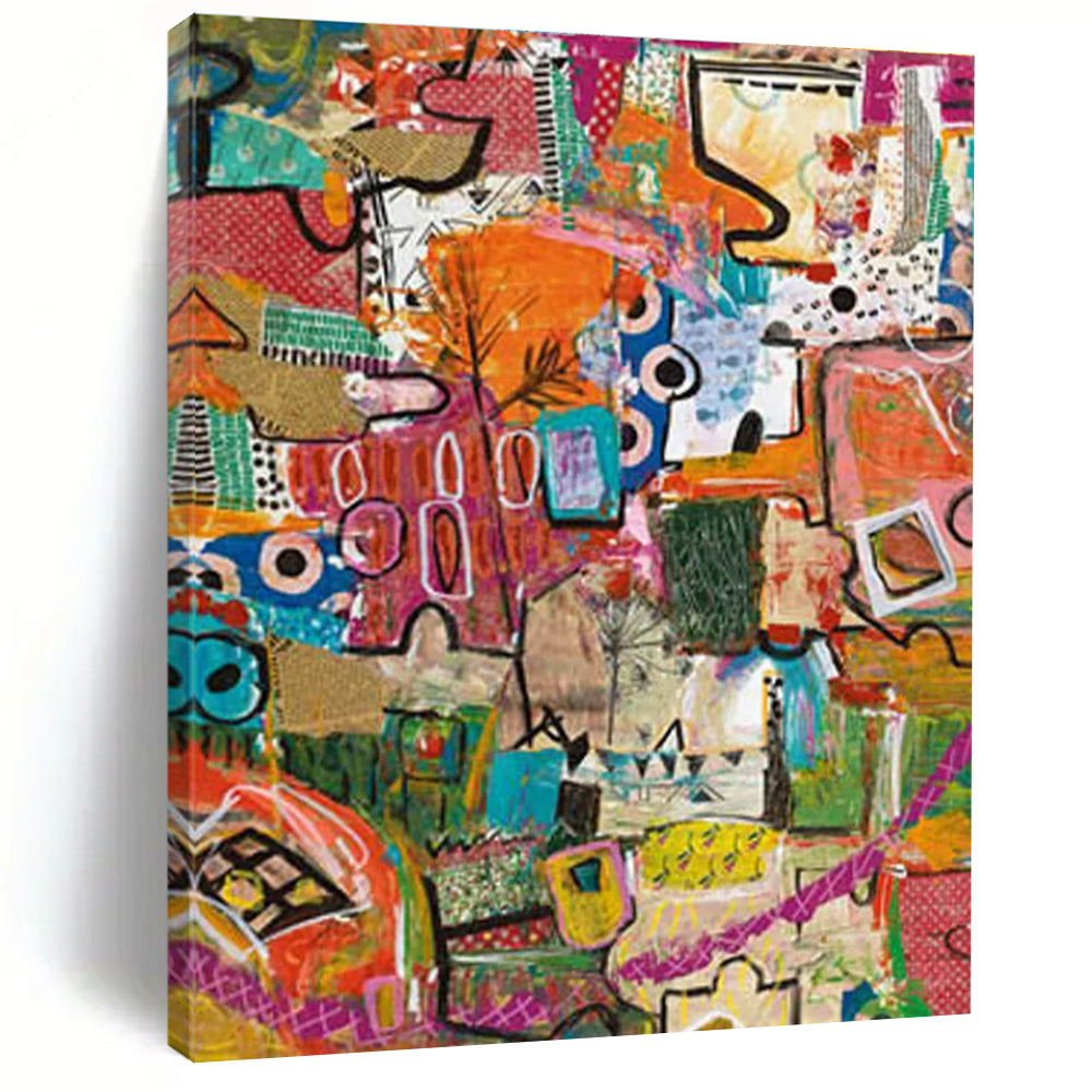 Eclectic Mixed - Media Abstract Collage Painting for Bohemian Spaces HENG293