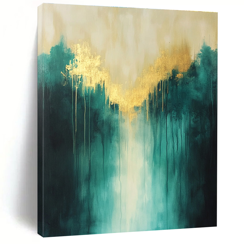 Enchanting Gold and Green Forest Abstract Painting GAB0679