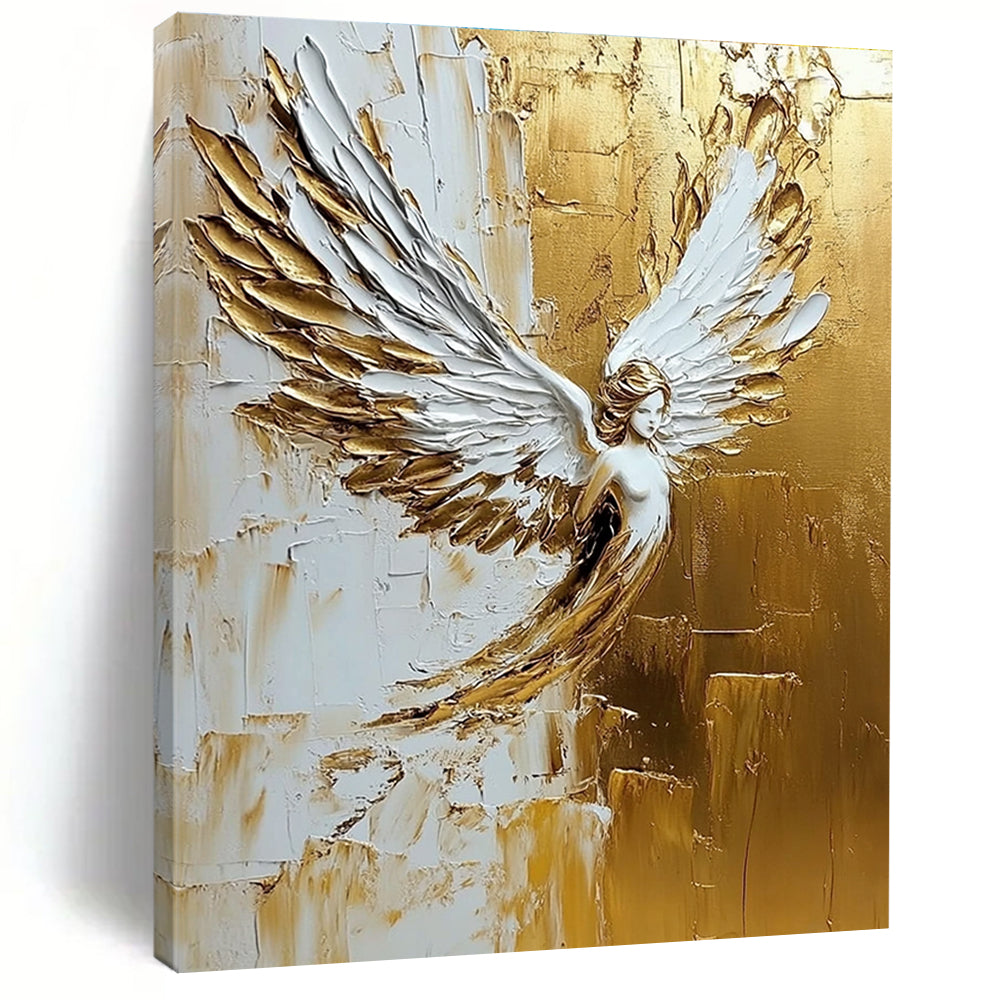 Golden Angel Winged Figure - Spiritual Textured Abstract Art GAB0434