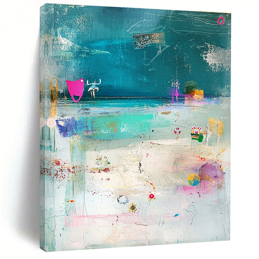 Beach Collage Art Playful Maritime Abstract Painting GAB0242