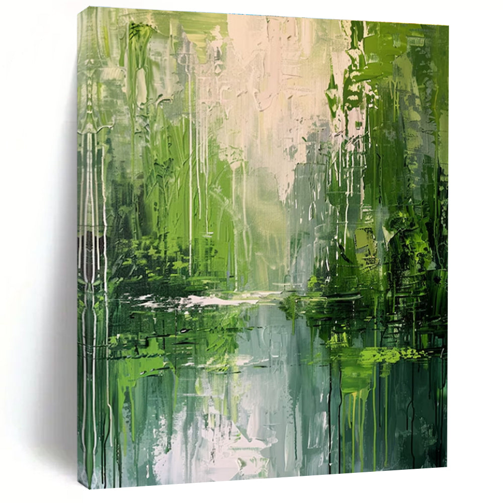 Green Forest Abstract Painting for Eco - Friendly Hotel Rooms HENG002