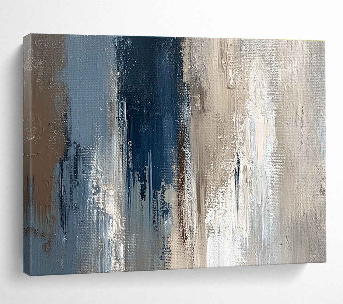 Blue and Gray Texture Abstract Painting with Layered Brushstrokes ABS274