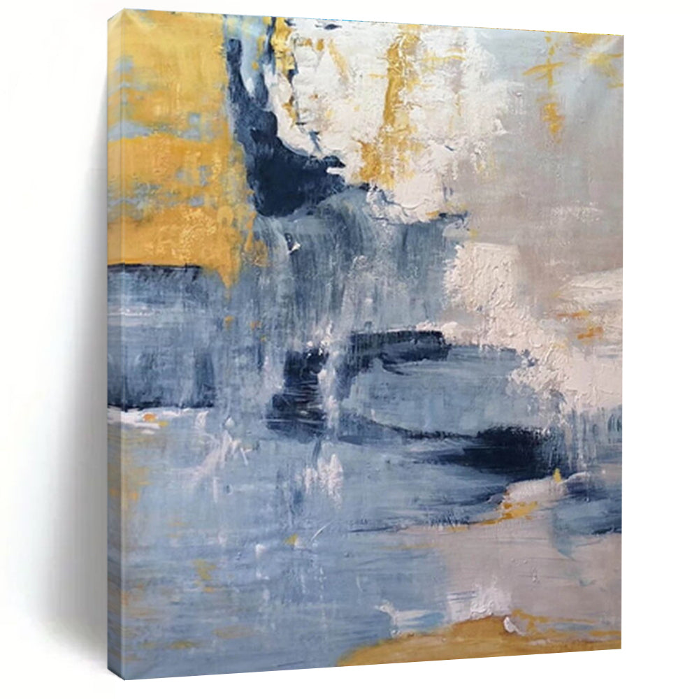 Dynamic Blue - Gold Abstract Flow Painting for Luxe Spaces HENG253