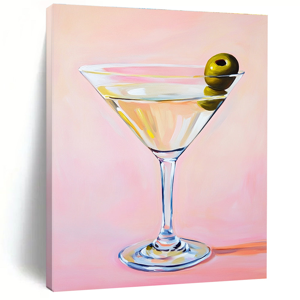 Martini Glass with Olive Chic Abstract Painting for Modern Bars GAB1424