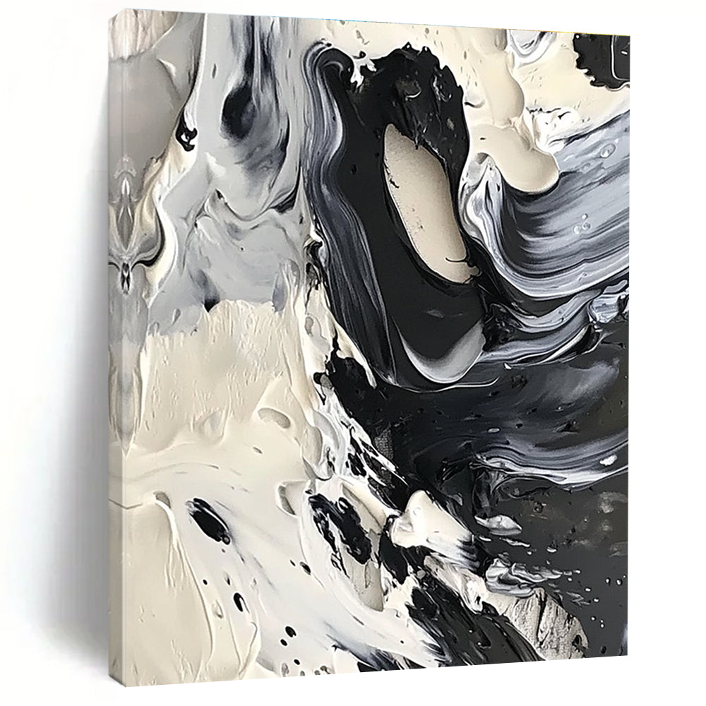 Black and White Swirl Abstract Painting for Minimalist Home Studies GAB1314