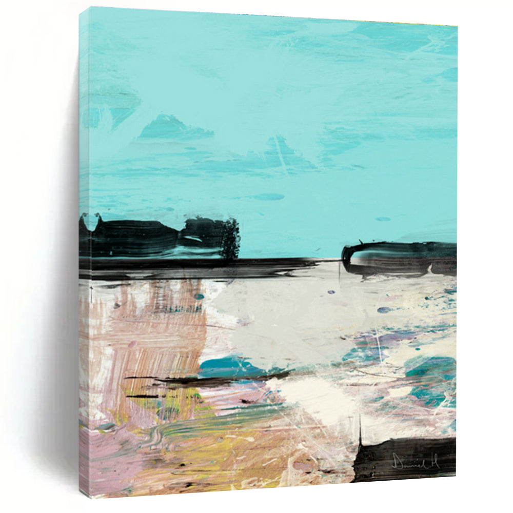 Turquoise - Toned Landscape Abstract Painting for Coastal - Inspired Cafés HENG197