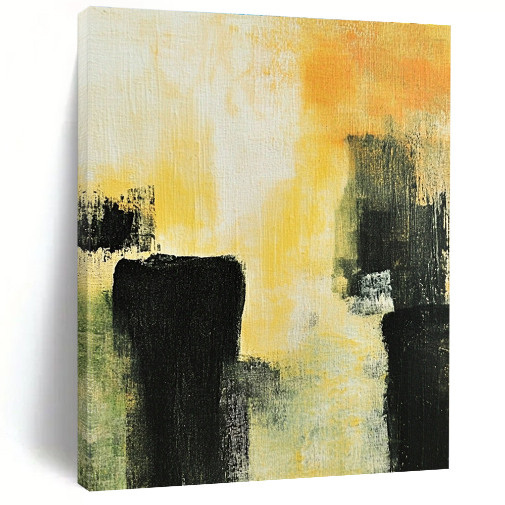 Yellow - Black Abstract Forms Painting with Dramatic Contrast WINK433