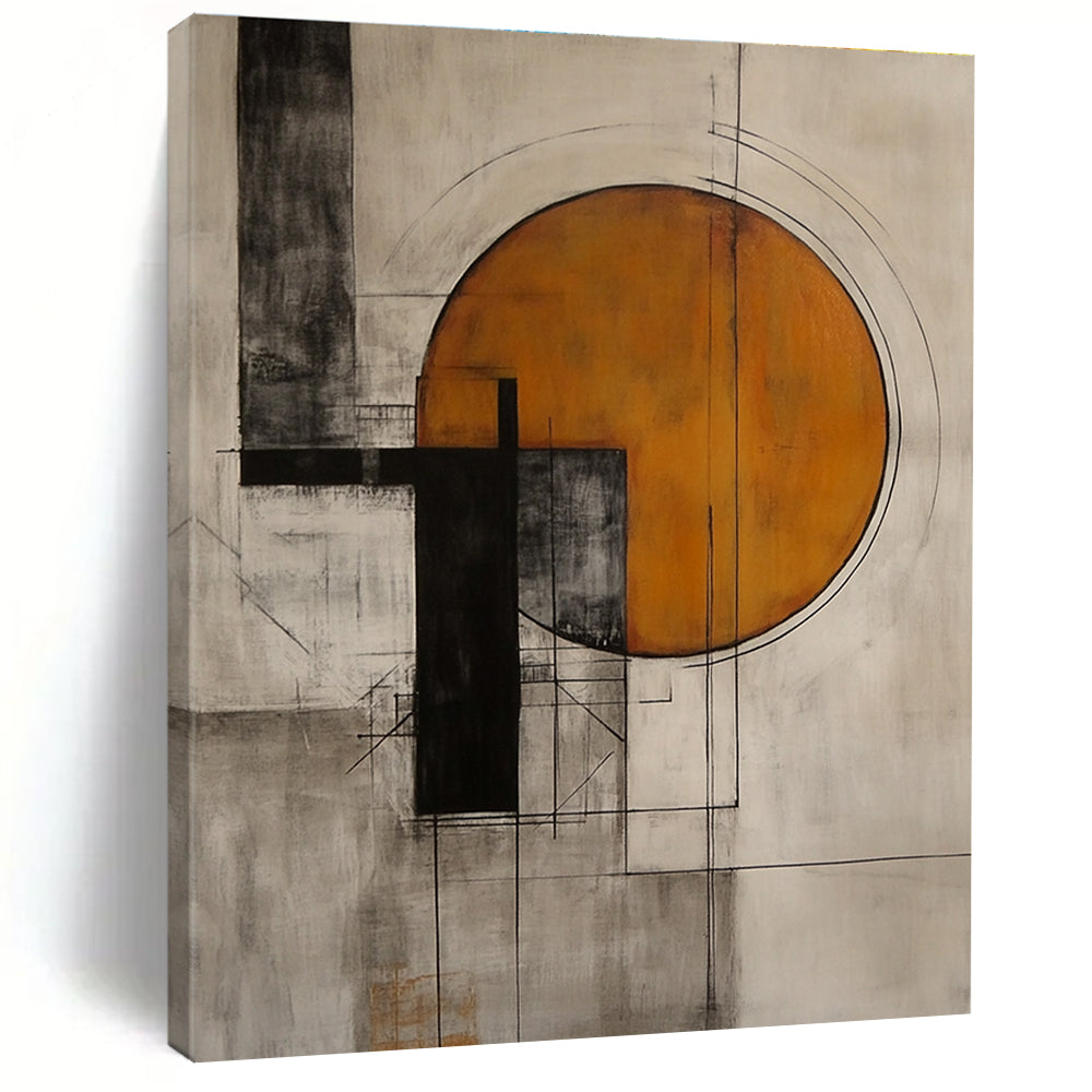 Geometric Abstract with Orange Circle Painting for Modern Offices GAB1131