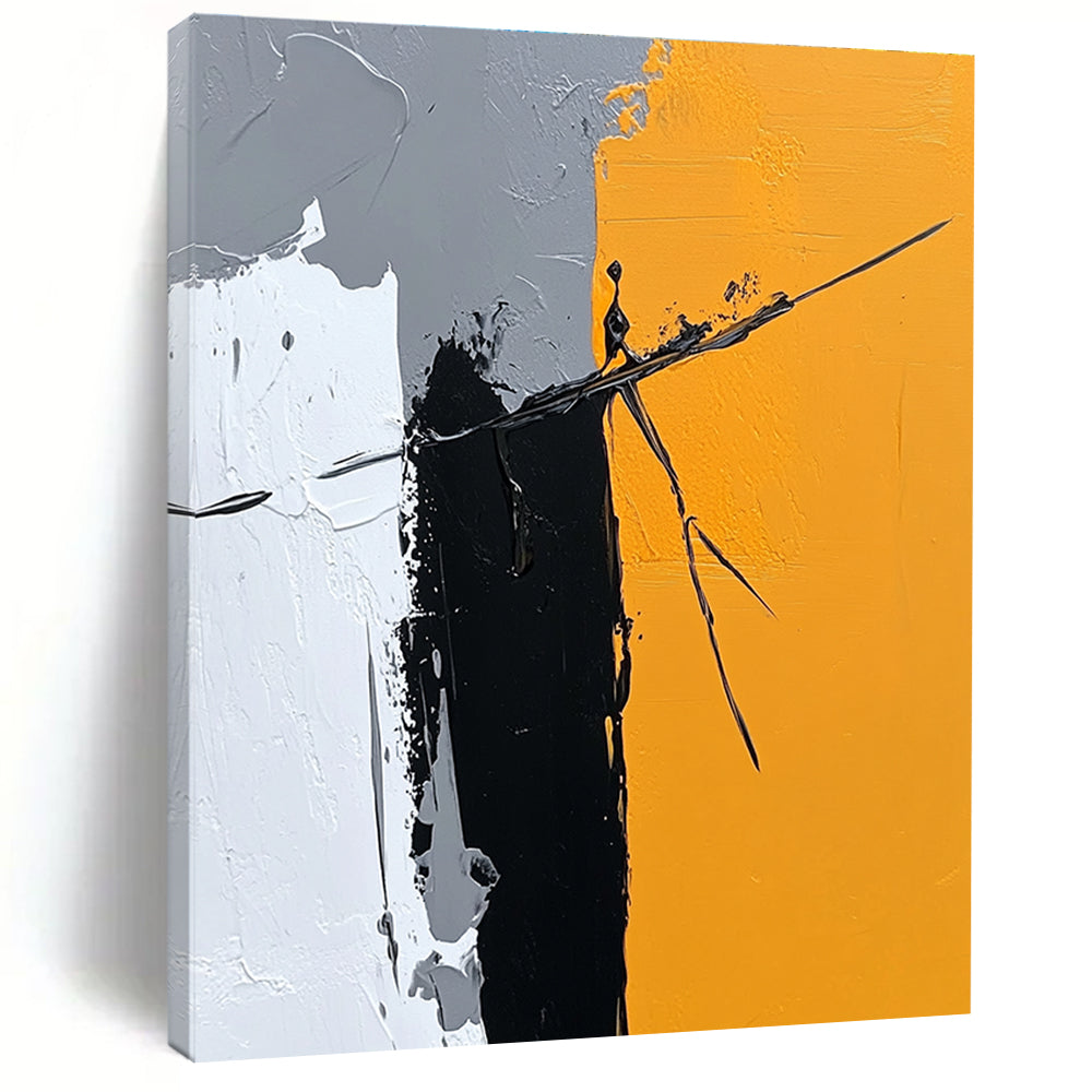 Gray Black and Orange Abstract Painting with Dynamic Lines WINK831