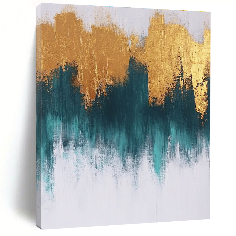 Golden and Teal Abstract - Luxurious Color - Block Art GAB0503